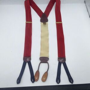 TRALFALGAR Red, Navy Blue and Beige Nylon Button End Suspender Braces
